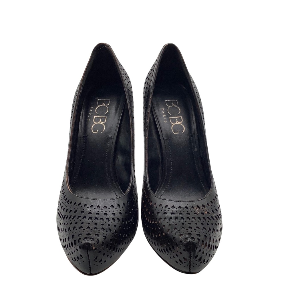 BCBG Paris Black Laser Cut Perforated Platform Stiletto Pumps Heels Size 8M